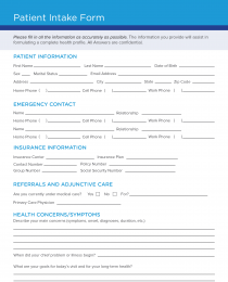 Free Patient Intake Medical Form Template - Continuum