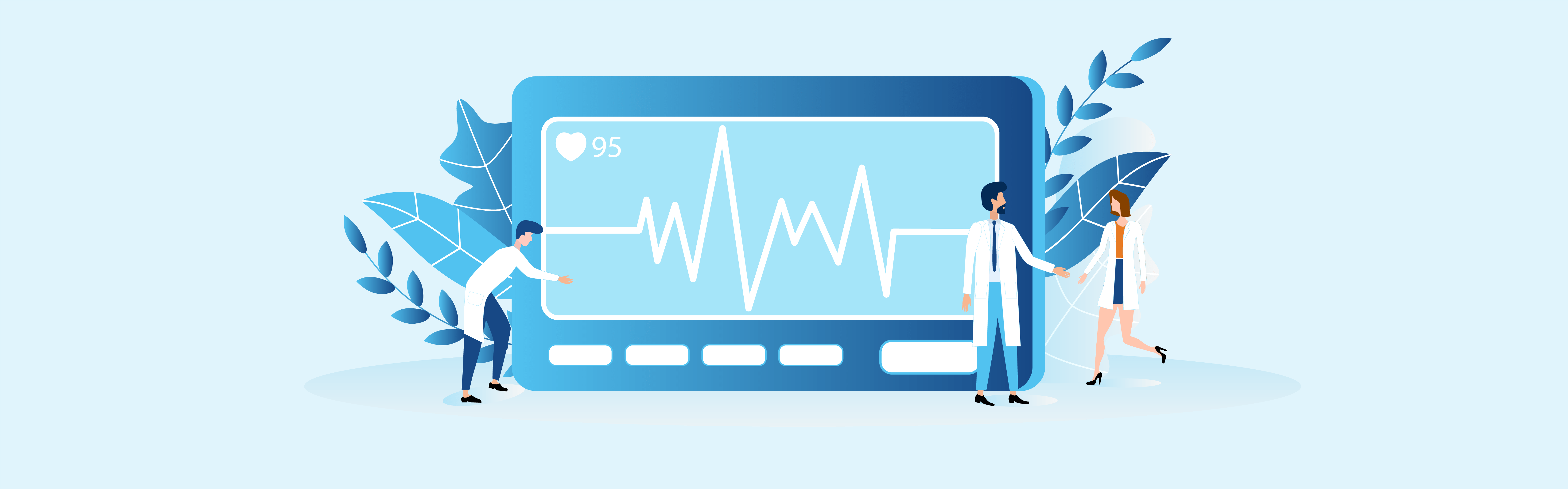 Illustration of healthcare professionals interacting with patient data on a digital screen