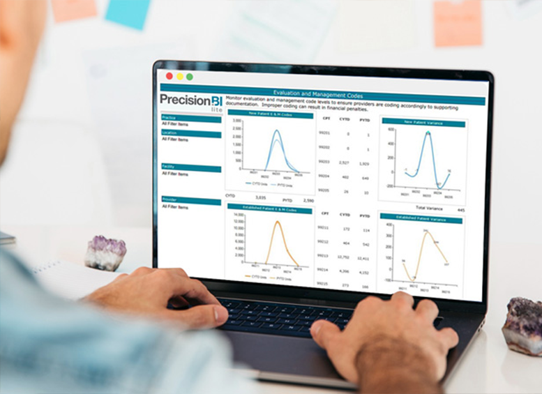 PrecisionBI Analytics on Laptop screen show some data of patient