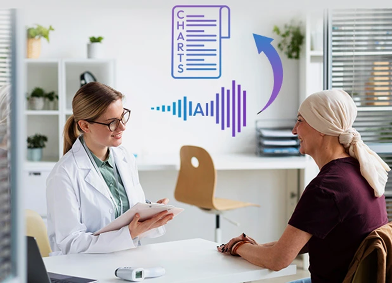 Doctor uses AI-powered voice-to-text to document SOAP notes during patient consultation.