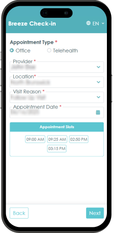 breeze check in appointment type