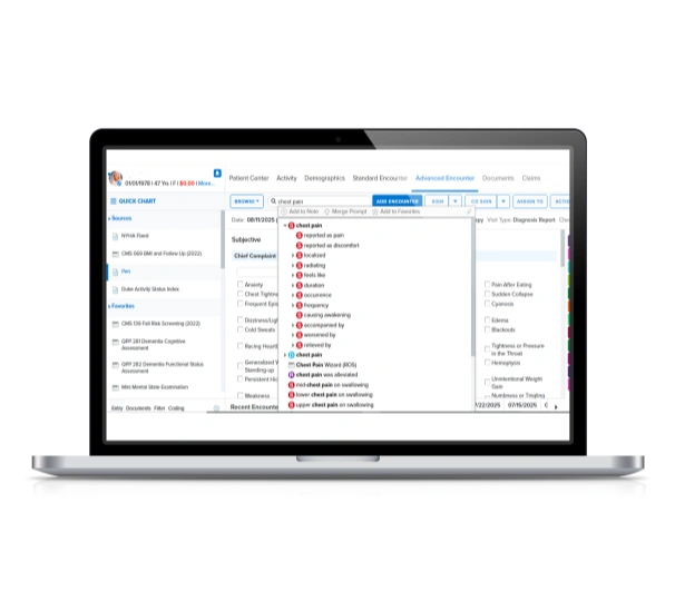Cardiologist using cloud-based EHR software during patient consultation
